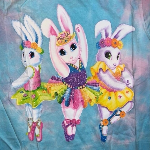 Lisa Frank Dancing Ballerina Bunnies Juniors Tie Dye Shirt Small EUC - Picture 2 of 3